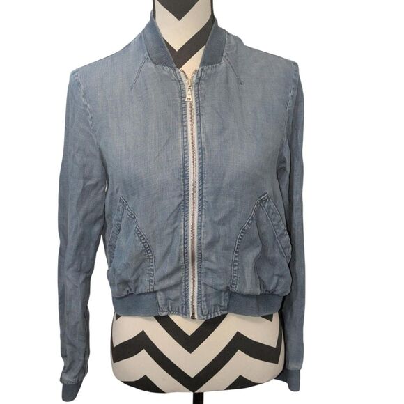 Anthropologie Cloth & Stone S Light Blue Tencel Lyocell Bomber Jacket - Picture 1 of 5